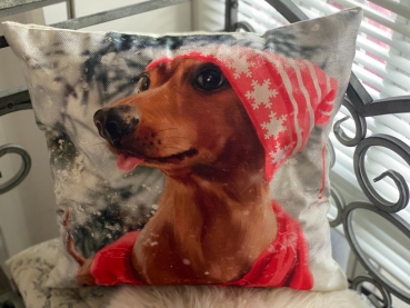 Kissenhülle mit Weihnachtsdackel